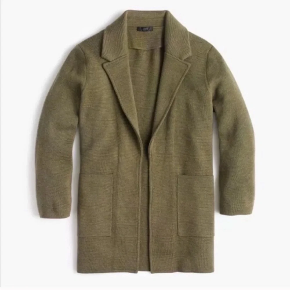 NWT J Crew Sophie open front sweater blazer cardigan olive green wool xsmall